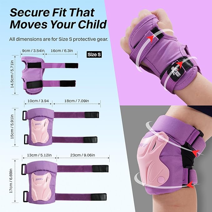 ZIFFY Knee Pads for Kids, Adjustable Knee and Elbow Pads Set with Wrist Guard, Protective Gear for Boys Girls Skateboard Roller Skating Cycling Bike – 2 Sizes, 4 Colors by Jova