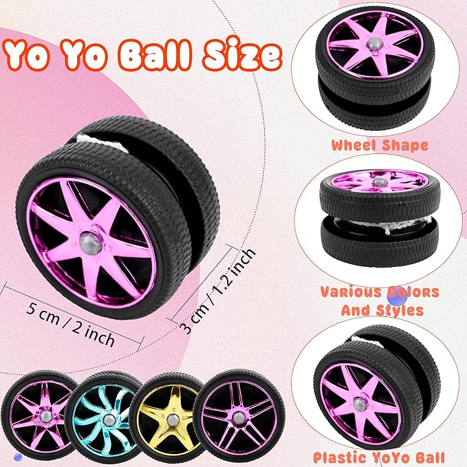 28 Pcs Wheel Yoyos Plastic Yo-Yo Toys Mini Yo Yo in Assorted Colors for Kids Beginners Adults Teens Birthday Racing Party Favors Holiday Stocking Fillers Classroom Prizes