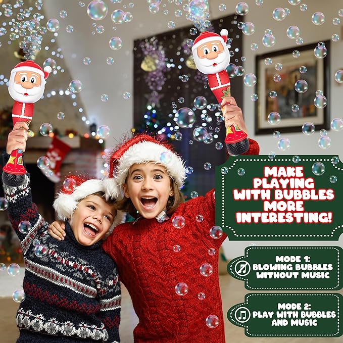 ArtCreativity Light Up Christmas Santa Bubble Wand for Kids, Xmas Gifts for Kids, 14" Bubble Blower with Light & Sound, Bubbles for Toddlers, Christmas Goodie Bag Stocking Stuffers for Toddlers