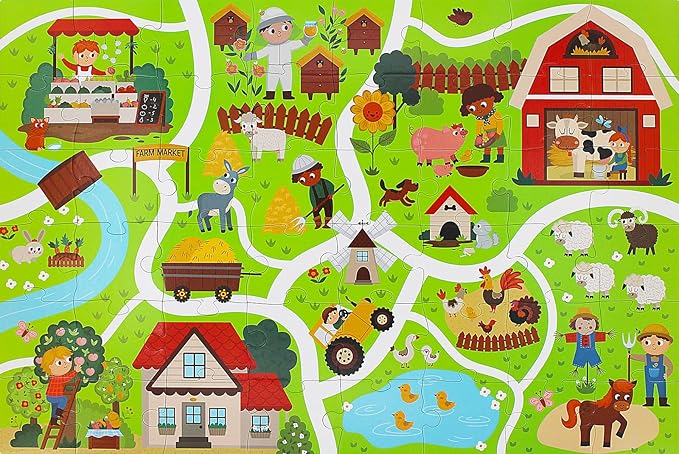 Farm Animals Jumbo Floor Puzzle, 48 Piece Large Jigsaw Puzzles for Toddler 3-5, Farm Adventure Play Mat for Pretend Play, Preschool Educational Toys for Kids Ages 4-8