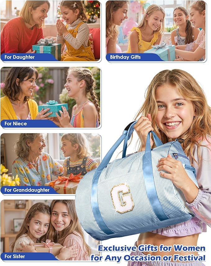 Dance Recital Gifts,Girls Travel Duffle Bag, Kids Initial Overnight Bags with Shoe Compartment, Customized Weekender Bag with Makeup Pouch,Tween Girl Trendy Stuff (Letter I)