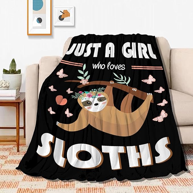 Sloth Blanket for Adults Just Girl Loves Sloths Soft Blankets and Throws Flannel Cozy Lightweight Quilt Gift Perfect for Bed Sofa Couch-50 x40 Small for Kids
