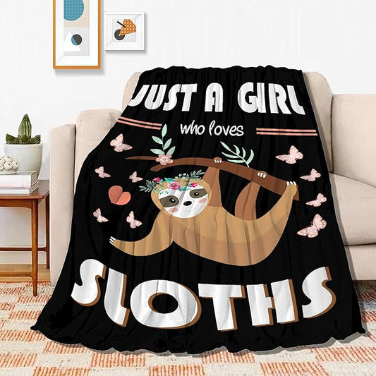 Just Girl Loves Sloths Blanket Soft Blankets and Throws Flannel Cozy Lightweight Quilt Gift Perfect for Bed Sofa Couch-60 x50 Medium for Teen