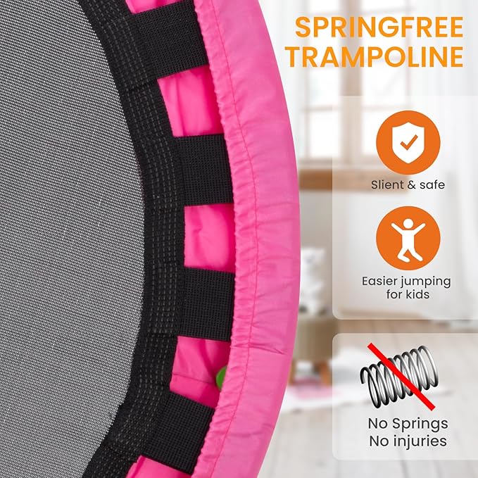 Ativafit 36inch Elastic Band Big Handle Toddler Trampoline for Kids Ages 2-6 Indoor Outdoor Mini Trampoline with Safety Padded Cover Fun for Kids