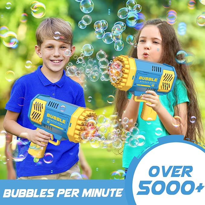 Dolanus Bubble Gun 2 Pack with 2 Bottles Bubble Solution, 40-Hole Light Up Dip Bubble Machine for Kids, Bubble Toy for 3 4 5 6 7 8 Years Old Boys Outdoor Indoor Kid Birthday Wedding Party(2*Blue)