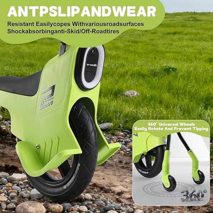 12in Hand Push Unicycle for Kids, Light Unicycle Bikes with Light/Handrails/Auxiliary Wheels, Parent-Child Unicycle Bike, Unicycle Balance Bikes, Kids Unicycle Bicycles (Green)