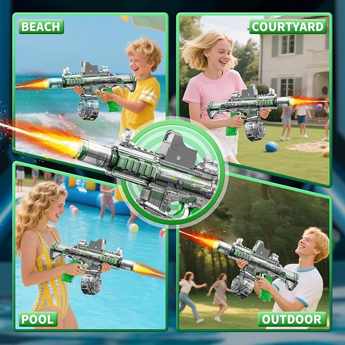 Electric Water Guns for Kids Adults, Transparent Automatic Squirt Guns, Summer Outdoor Beach Swimming Pool Party Toys (Green)