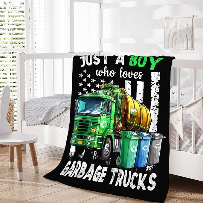 Garbage Truck Blanket for Boys - 60x80 Inches Cute Throw Blanket Gifts for Kids Lovers - Boys Garbage Truck Blankets for Sofa Couch Bed Travel