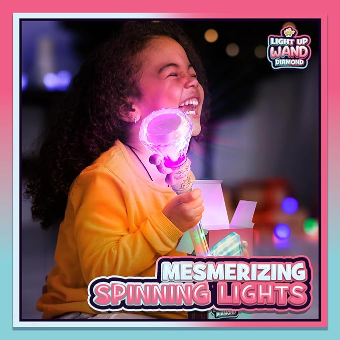 IPIDIPI TOYS Light Up Spinning Diamond Wand, Rotating Magic Princess Toy - Party Favors, Gift Set, Birthday Surprises - Sensory Pretend Play Fairy Wand for Kids Girls and Boys