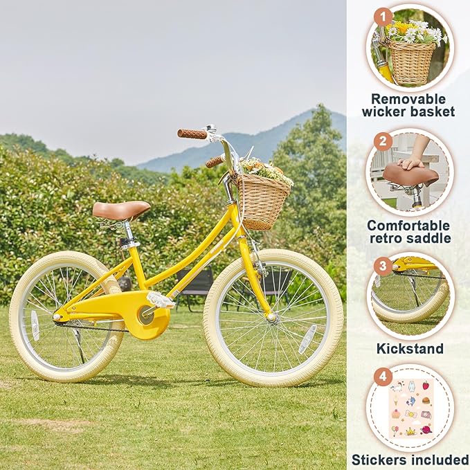 Petimini Girls Bike with Basket for 2-12 Years Old Kids, 12 14 16 18 20 Inch Bicycle with Bell Training Wheels Basket, Multiple Colors