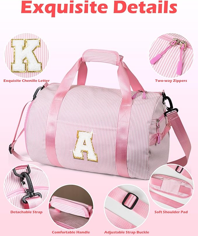 Christmas Gifts for Grandkids-Gifts for Teenager, Girls Travel Duffle Bag, Kids Initial Overnight Bags with Shoe Compartment, Weekender Bag with Makeup Pouch, Teen Girl Gift (Letter E)