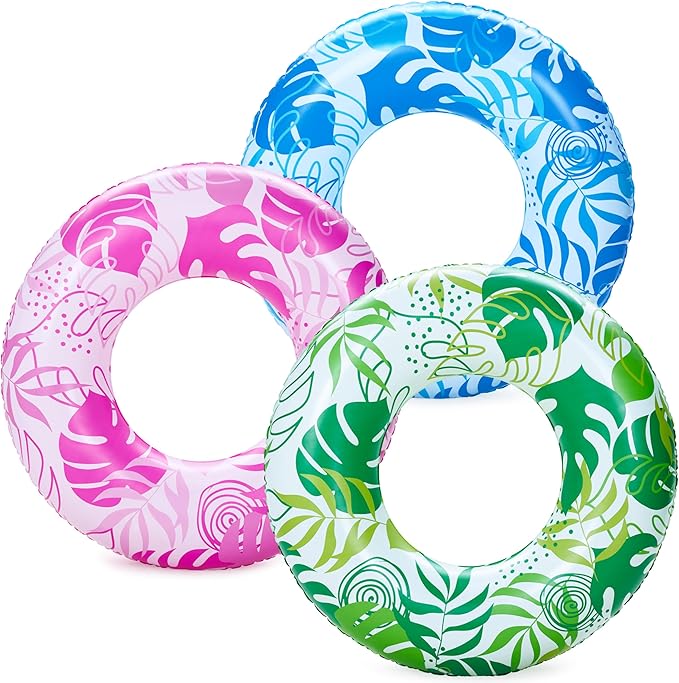 JOYIN 3 Pack Pool Floats, Pool Tube for Kids Swim Rings Inflatable Tubes, Tropical Leaves Floatie Ring Water Toys for Swimming, Summer Beach Party