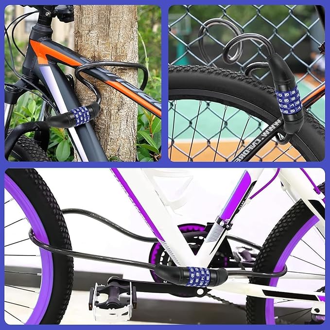 Light Bike Lock Cable,Anti Theft Cable Lock,4 Digit Security Resettable Bike Combination Lock, for E-Scooter, Electric Bike, Mountain Bike,Bicycle, Motorbikes（Blue）