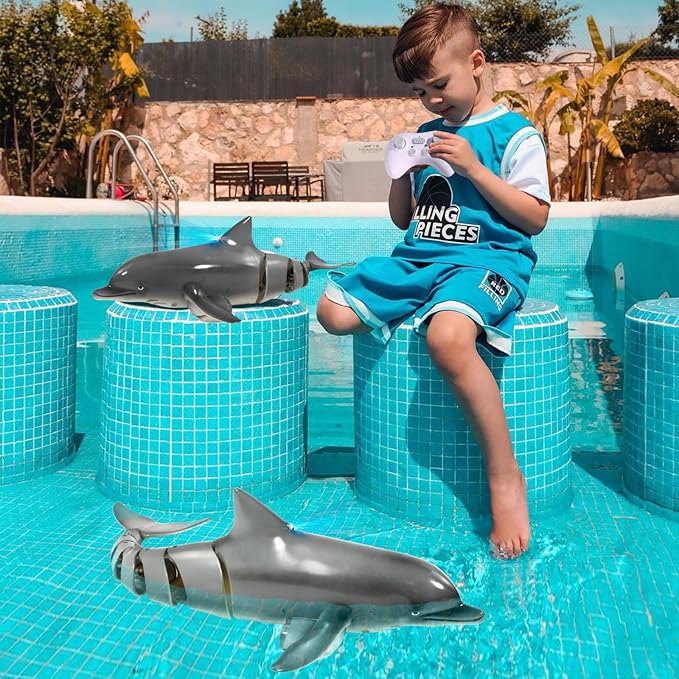 Remote Control Dolphin Shark, Water Pool Toys for Kids Ages 8-12, 2.4G High Simulation Oceanic Dolphins with Light, Swimming Bathroom Toys for 6+ Year Old Boys and Girls