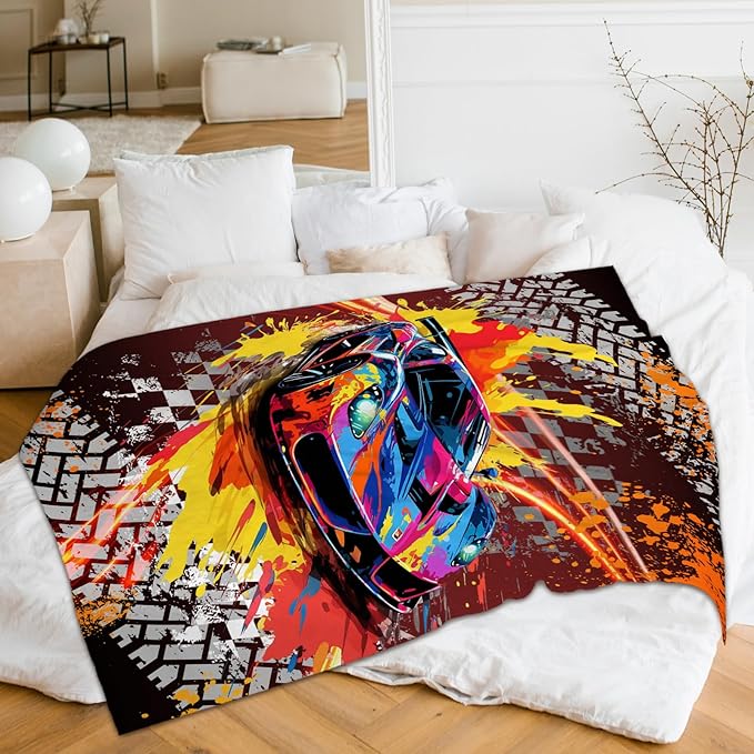 Racing Blanket Kids Blankets for Boys 1-3 Gift for Son Grandson, Cozy 40 x 30 Inches Car Flannel Throws for Bed Living Room Garden Camping