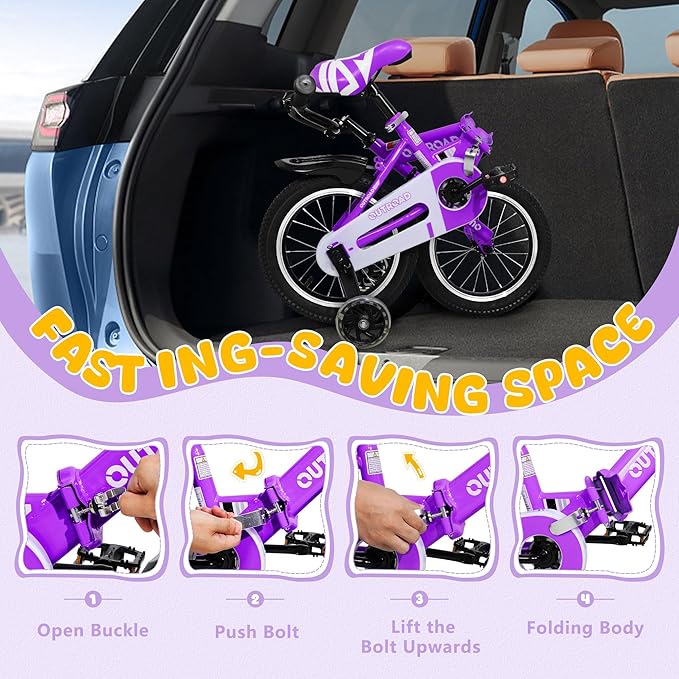 14/16/18 Inch Folding Kids Bike with Training Wheels, Gifts for Girl&Boy Age 3-10 Years, Toddler Bike with Dual Brakes for Beginners, Multi-Color