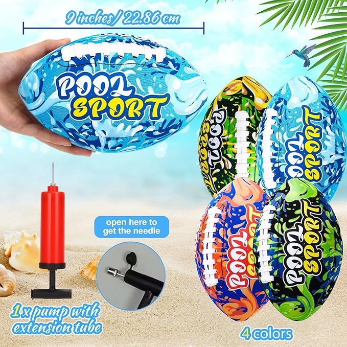 4 Pieces Swimming Pool Waterproof Football 9 Inch Summer Pool Toys Beach Outside Water Toys for Kids Teens Adults Water Swimming