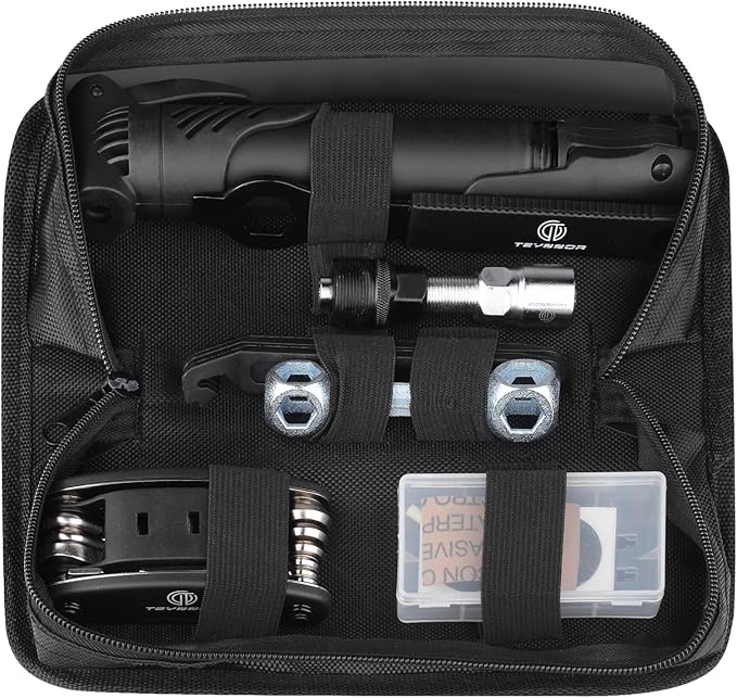 Teyssor Bike Repair Bag with Tire Pump, Bicycle Tire Repair Tool Kit, Portable Tool Bag with 16 in 1 Multitool All in One Bike Kit for Cycling