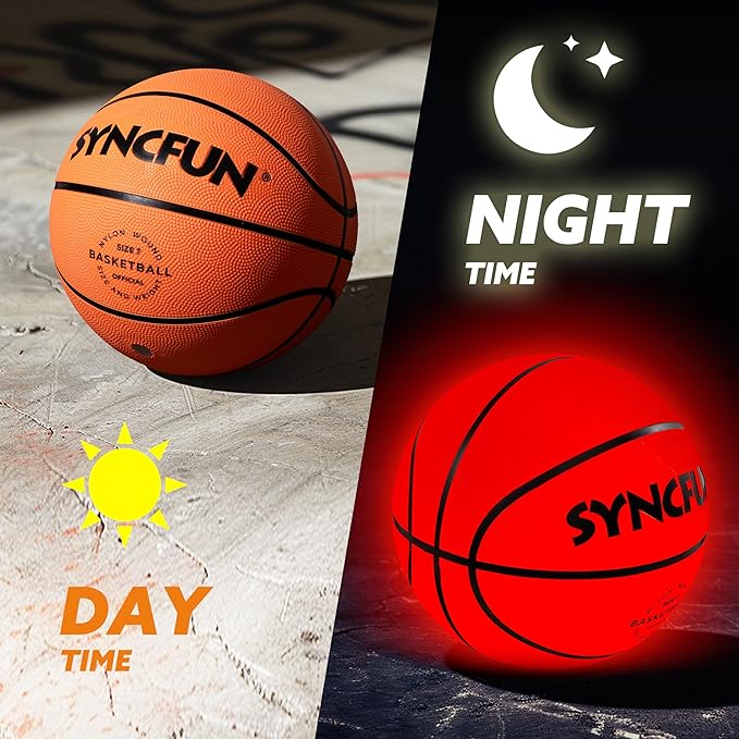 SYNCFUN Glow in The Dark Basketball Size 7, Light Up Basketball for Night Games, Cool Birthday Gift for Boys Age 7-12, Teen Outdoor Sports Toy Halloween