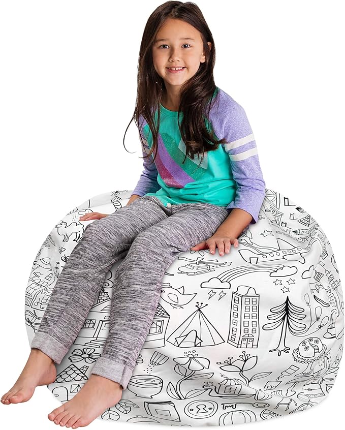Posh Stuffable Kids Stuffed Animal Storage Bean Bag Chair Cover - Childrens Toy Organizer, Large-38 - Canvas Coloring Fabric - Fun World