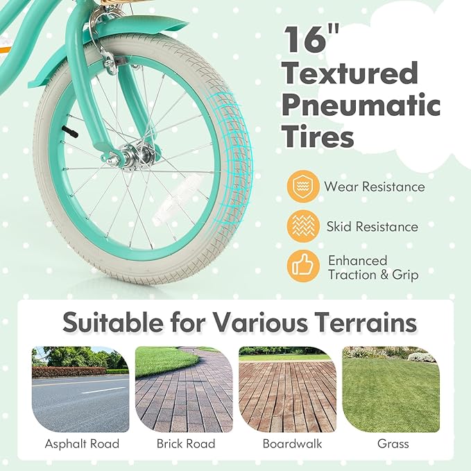 COSTWAY Kids Bike, 14 16 18 Inch Toddler Bike with Training Wheels, Basket, Adjustable Seat & Handlebar, Hand & Coaster Brakes, Bell, for Girl Boy Aged 3-8 Years Old