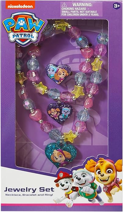 LUV HER Paw Patrol Girl's Jewelry Set - Dress up Toy Jewelry Box Set with Bead Necklace, Bracelet and Ring - Play Accessories - Ages 3+