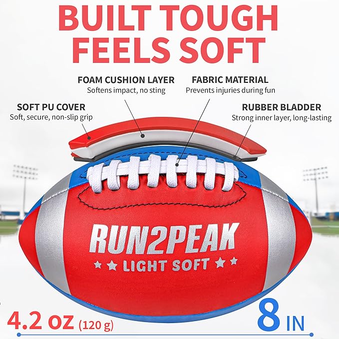 Light Soft Mini Football for Kids Toddler - 8" PU Leather and Foam Layer Small Footballs - Safe Lightweight Indoor Outdoor Beach Water Pool Sports Toys for Summer Outside Games Play with Pump