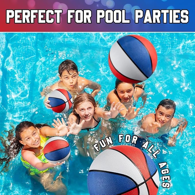 Rubber Mini Basketball - 7 Inch, Size 3 - Mini Hoop Outdoor Kids Basketball Set for Small Hoops Indoor & Outdoor Pool Parties - Kid Birthday Gifts, Arcade Games, Red White & Blue (1-Pack)