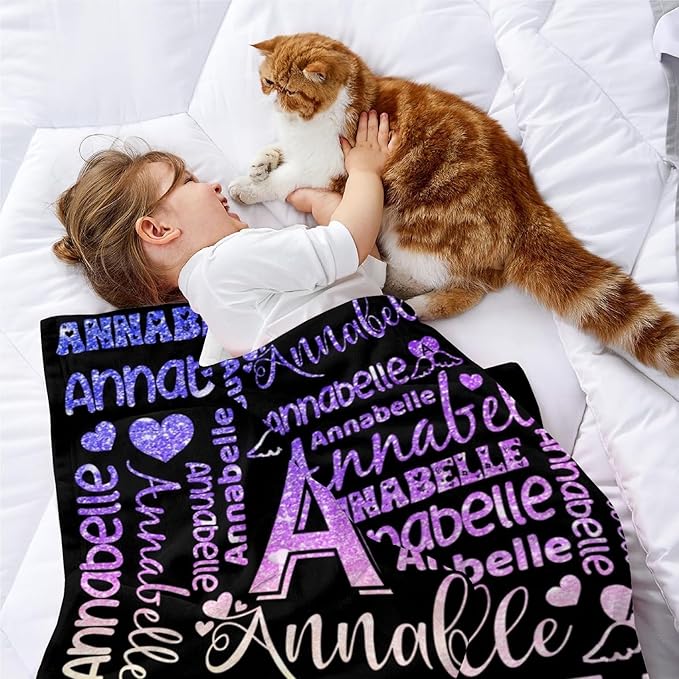 Custom Name Blanket Personalized Blanket for Girls - Printed in USA, Soft & Cozy Throw Blankets for Kids Adult Birthday