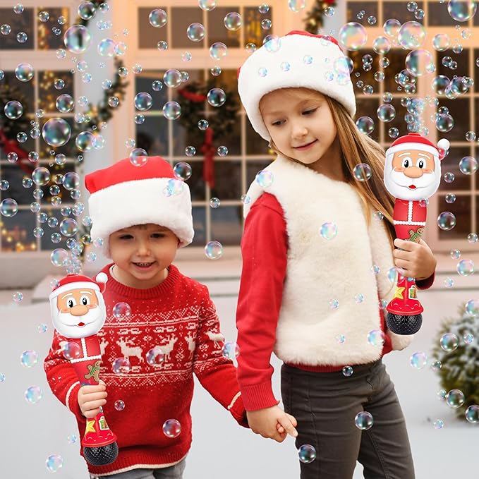 ArtCreativity Light Up Christmas Santa Bubble Wand for Kids, Xmas Gifts for Kids, 14" Bubble Blower with Light & Sound, Bubbles for Toddlers, Christmas Goodie Bag Stocking Stuffers for Toddlers