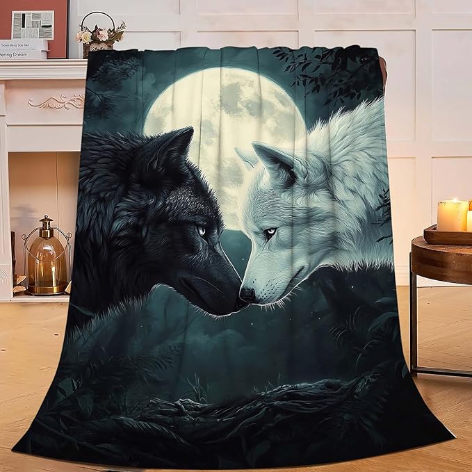 Wolf Blanket Black White Wolf Throw Blanket Wolf Gifts for Men Women Boys Girls Kids Adults Super Soft Cozy Plush Fluffy Fuzzy Fleece Blanket Home Decor 60''X80''