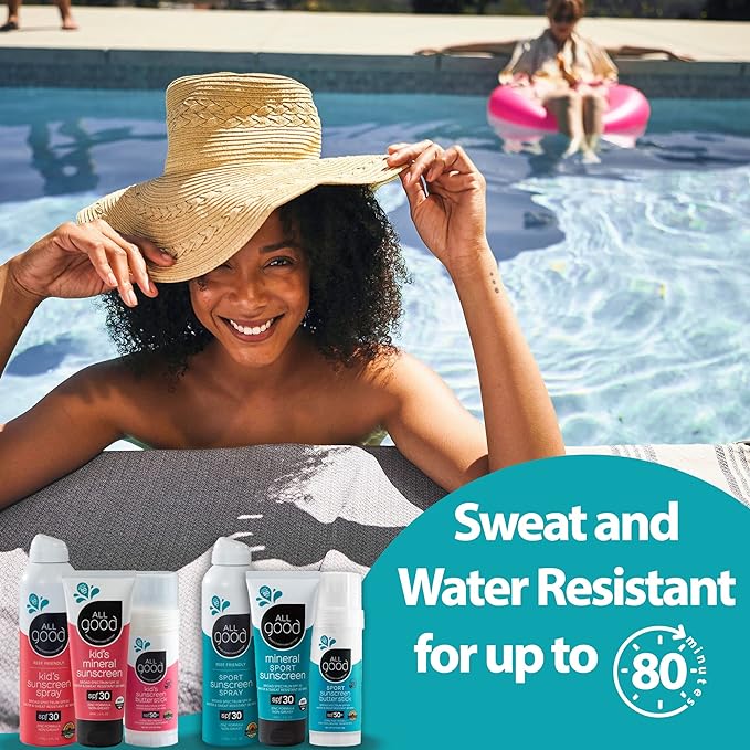 All Good Sport Mineral Sunscreen Lotion - Coral Reef Friendly, Water & Sweat Resistant, Face & Body, UVA/UVB Broad Spectrum SPF 30+ (16 oz Pump)
