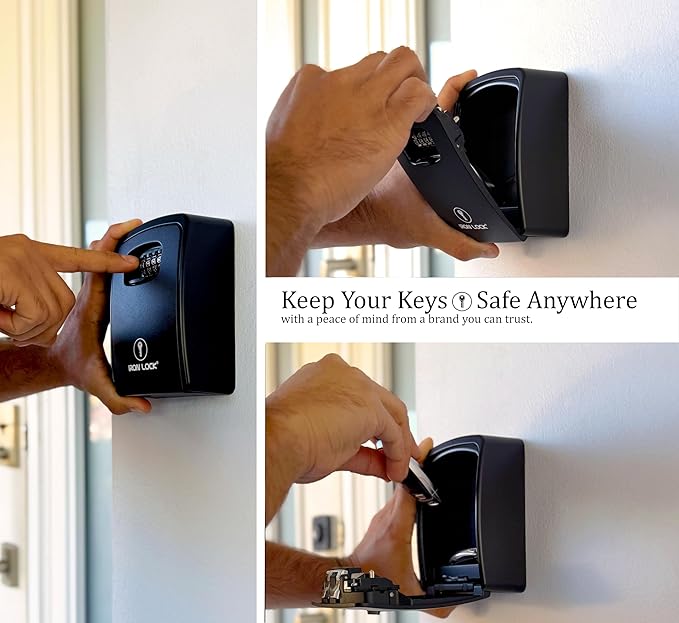 Iron Lock® XXL Wall Mount Key Lock Box for Keys 4 Digit Combination with Resettable Code with A B Switch Extra Large lockbox Indoor Outdoor Waterproof Big Key Lock Box House Spare Keys (XXL, Black)