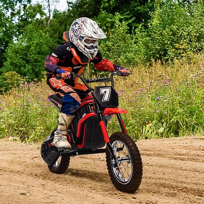 Electric Dirt Bike for Kids, 24v 350w Kids Electric Motorcycle, 3-Speed Modes & Up to 14.29 MPH, Metal Suspension Safe and Shock Proof, Children Off-Road Ride-on Dirt Motorcycle,Red-7