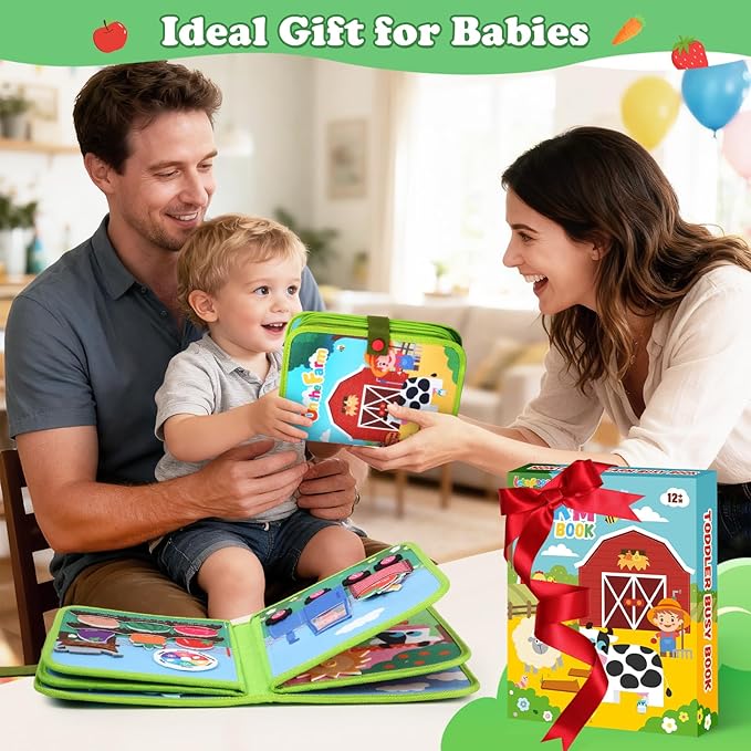Letapapa Farm Busy Book for Toddlers 1-3, Montessori Toys Gifts for 1 2 Year Old Boys Girls, Educational Learning Toys for 1+ Year Old, Busy Board Quiet Activity Book Toddler Travel Toy