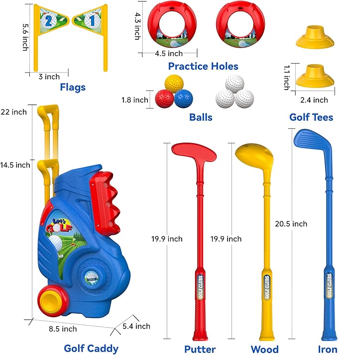 Liberry Toddler Golf Set, Upgraded Kids Golf Cart with Unique Shoulder Strap Design, Indoor and Outdoor Golf Toys for Boys and Girls Aged 1-5 Years Old