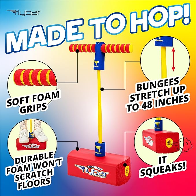 Flybar My First Foam Pogo Jumper for Kids Fun and Safe Pogo Stick for Toddlers, Durable Foam and Bungee Jumper for Ages 3 and up, Supports up to 250lbs