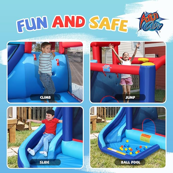 Action Air Bounce House - Inflatable Bouncing House with Blower for Indoor & Outdoor - Jump Bouncy Castle with Slide - Big Bouncy Area, Love for Kids