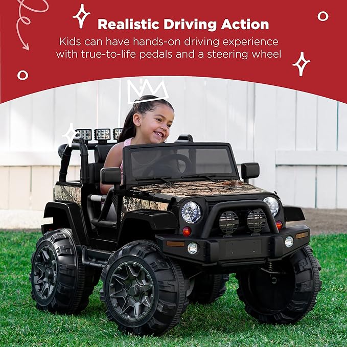 Best Choice Products Kids 12V Ride On Truck, Battery Powered Toy Car w/Spring Suspension, Remote Control, 3 Speeds, LED Lights, Bluetooth - Camouflage