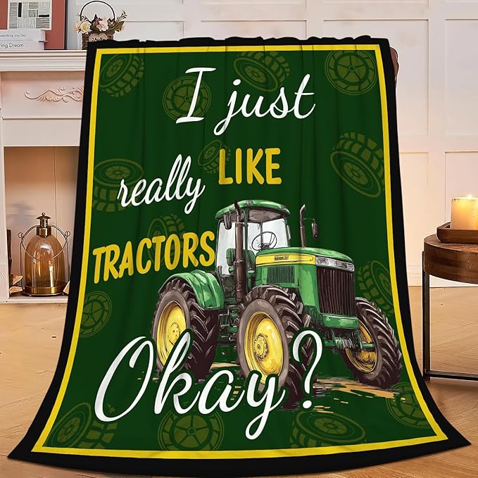 Tractor Blanket Farm Green Tractor Throw Blanket Gifts for Women Girls Men Boys Kids Adults Super Soft Cozy Plush Fluffy Fuzzy Fleece Blanket Decor 40''X50''