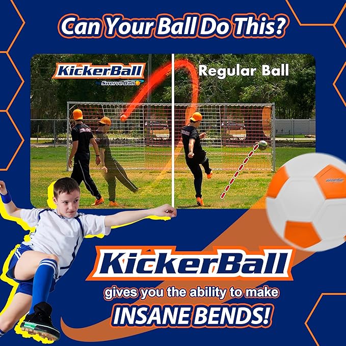 Kickerball - Curve and Swerve Soccer Ball/Football Toy - Kick Like The Pros, Great Gift for Boys and Girls - Perfect for Outdoor & Indoor Match or Game