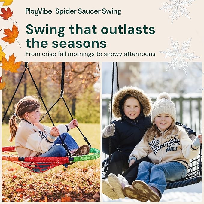 PLAYVIBE Spider Web Tree Swing - 40 in Multicolor Saucer Swing - 440 lb Capacity with Hanging Straps & Carabiners - Weather-Resistant Outdoor Play for Kids & Toddlers - Fits Trees, Playsets & Gyms