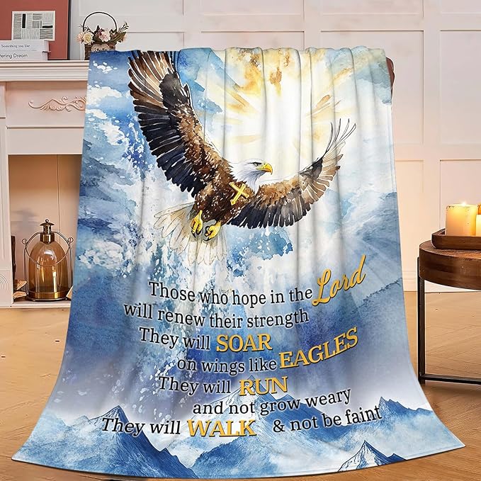 Bald Eagle Blanket Christian Faith Religious Bible Verse Inspirational Scripture Throw Catholic Spiritual Gifts for Adults Women Men Kids Girls Boys Plush Fuzzy Fleece Blanket Decor 40''X50''