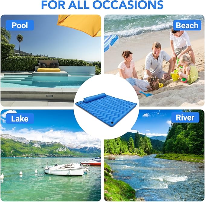 2-Person Inflatable Pool Float Adult, 71'' x 71'' Large Pool Lounger Float River Tube with Headrest, Adult Heavy Duty Pool Floats Mat for Swimming Pool, Raft for Pool Party, Lake, Beach, River