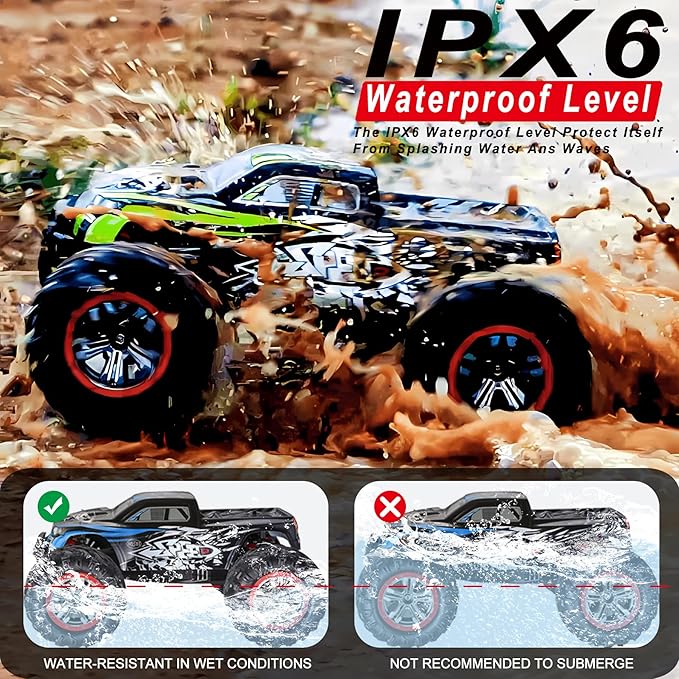 1/10 RTR Fast RC Cars,30mph Hobby Electric Off-Road Monster Truck,Waterproof High Speed RC Car 4WD Blue Remote Control Car with Two Rechargeable Batteries