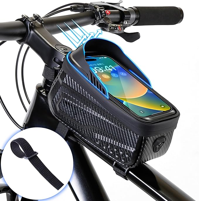 Waterproof Bike Bag, Long Extension Strap, Top Tube Bag Under 6.9'', Large Capacity, Touch Screen Compatible