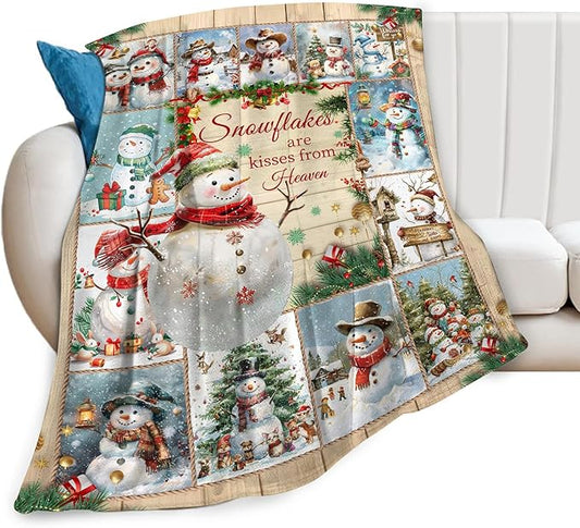 Snowman Blanket Christmas Throw Blanket Cozy Plush Fleece Flannel Holiday Blankets Lightweight Fuzzy Gifts for Girls Boys Women Men 60"X50"