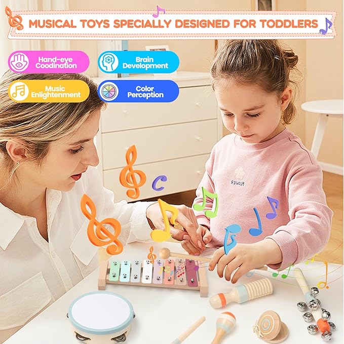 Toddler Musical Instruments,Wooden Musical Toys for Toddlers 1-3,Montessori Musical Toys for Babies 6-12 Months,Preschool Educational Baby Girl Toys,Music Toys for 1 Year Old,Christmas Birthday Gifts