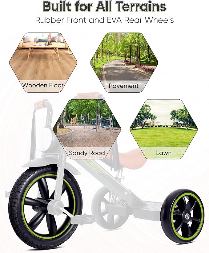 Toddler Tricycle for 2 to 5 Years, Tricycle for 3 Years with Front Light, Rubber Front Wheel, Soft Handlebar with Streamers, Adjustable Seat, Grey