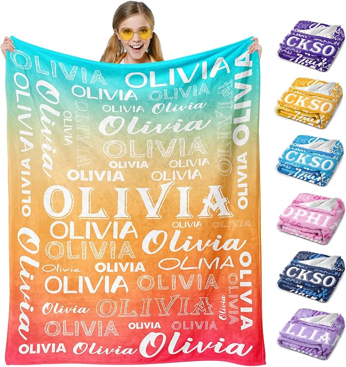 Ship Next Day, Personalized Baby Blanket with Name - Printed in USA, Custom Name Blanket for Boys Girls Kids, Customized Flannel Blankets Gifts for Teen Shower Toddlers Christmas Brithday